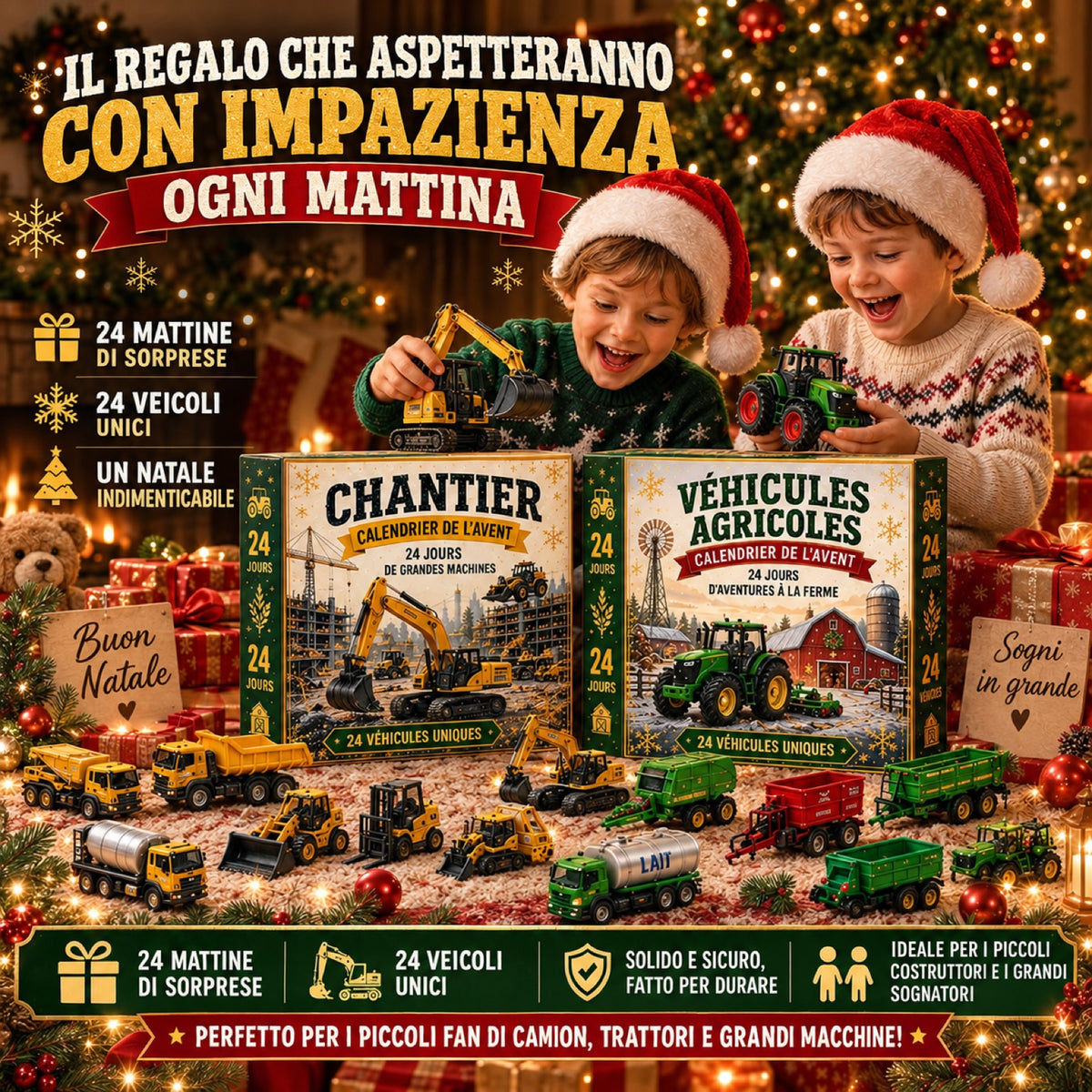 Calendario dell'Avvento con 24 Veicoli in Miniatura™ — 24 Giorni di Sorprese fino a Natale