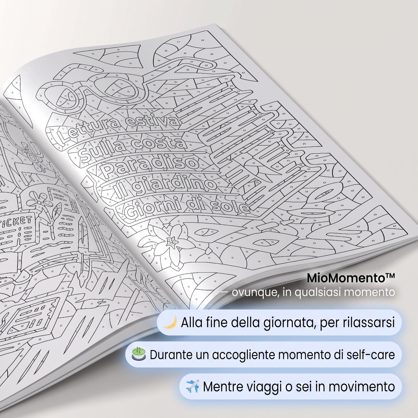 MioMomento™ - Libro da Colorare Monocromatico per Adulti