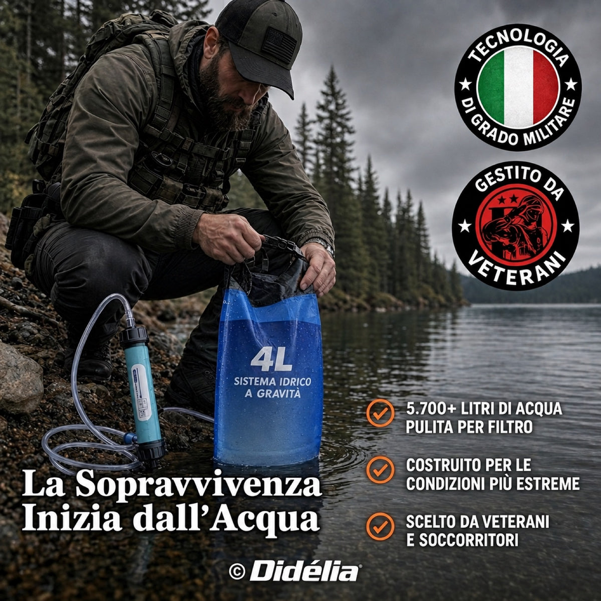 Kit di Sopravvivenza™ — Il Sistema di Filtrazione dell'Acqua a Gravità da 4L