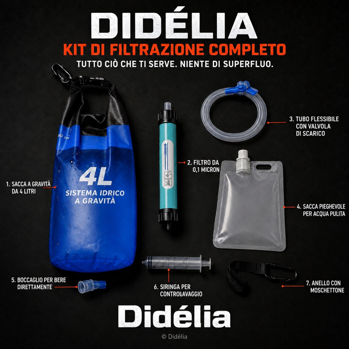 Kit di Sopravvivenza™ — Il Sistema di Filtrazione dell'Acqua a Gravità da 4L