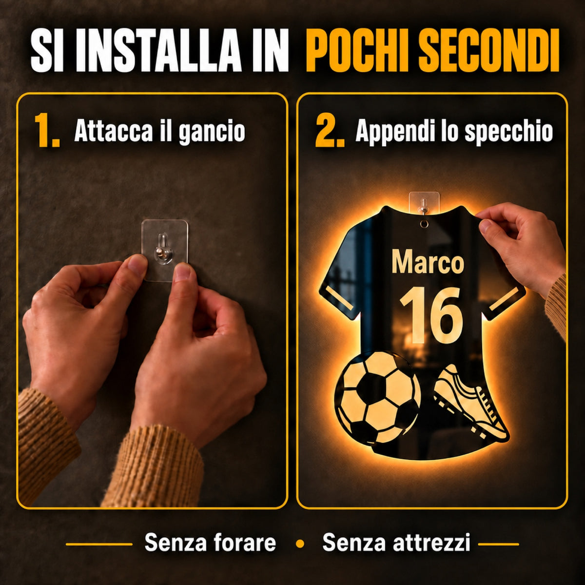 LumiFoot™ — Lo Specchio LED da Calcio Personalizzato con Nome e Numero