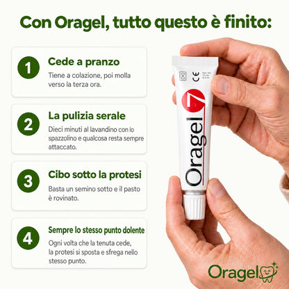 Oragel™ — Dentiera Ferma al 100%, Tenuta Sicura Tutto il Giorno