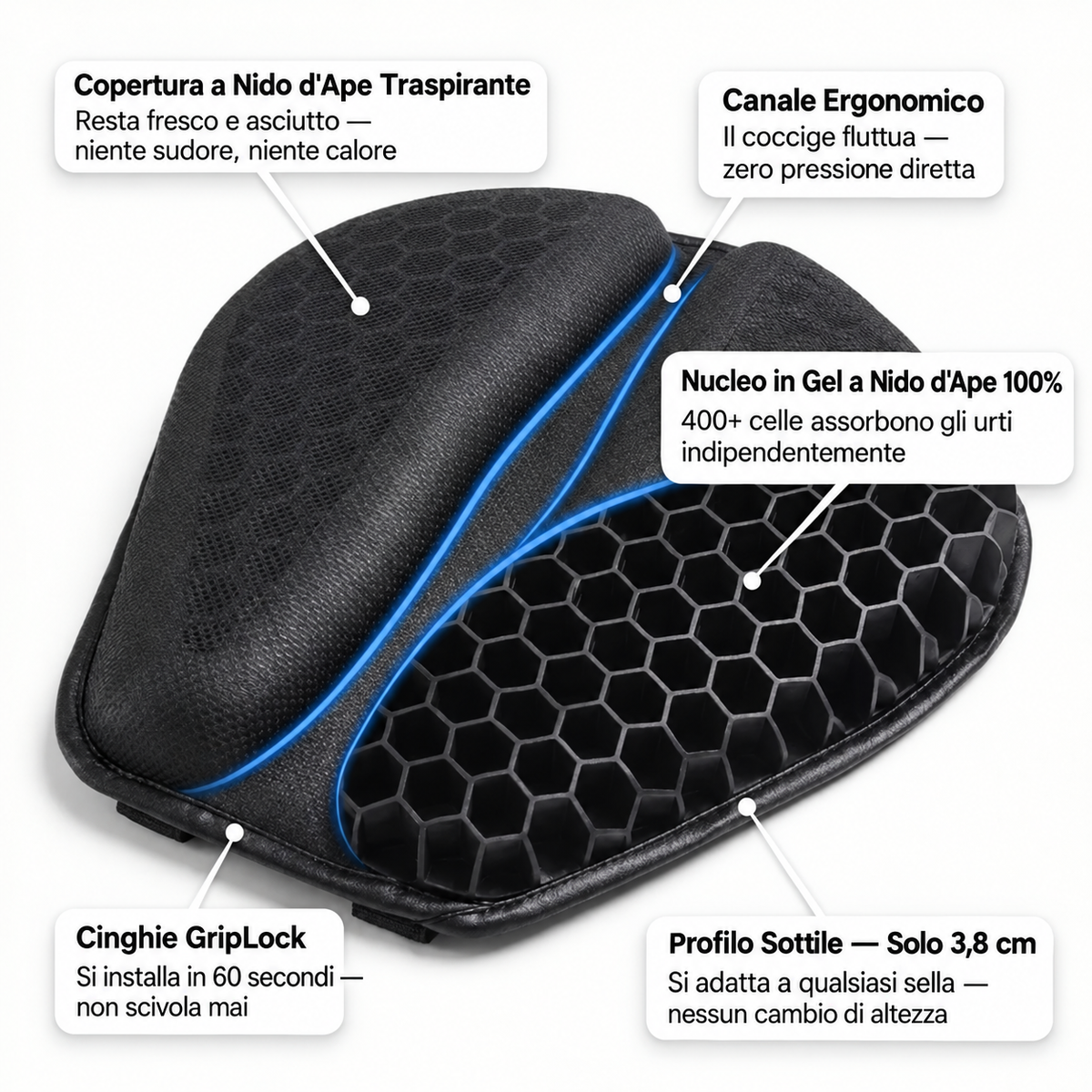 Sella™ — Cuscino in gel per moto