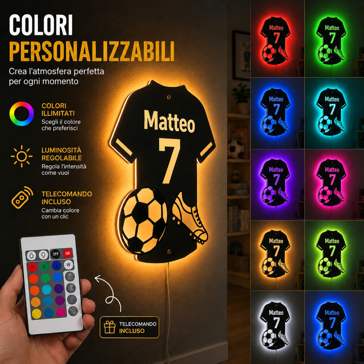 LumiFoot™ — Lo Specchio LED da Calcio Personalizzato con Nome e Numero