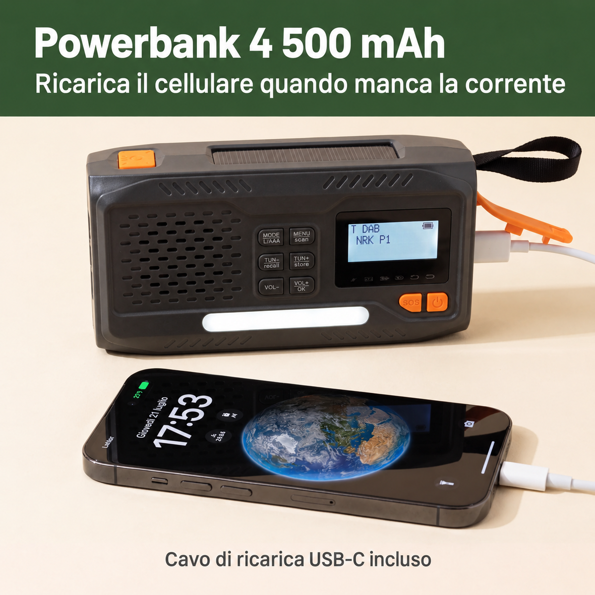 Segnale™ — Radio d'Emergenza DAB/DAB+ con Powerbank