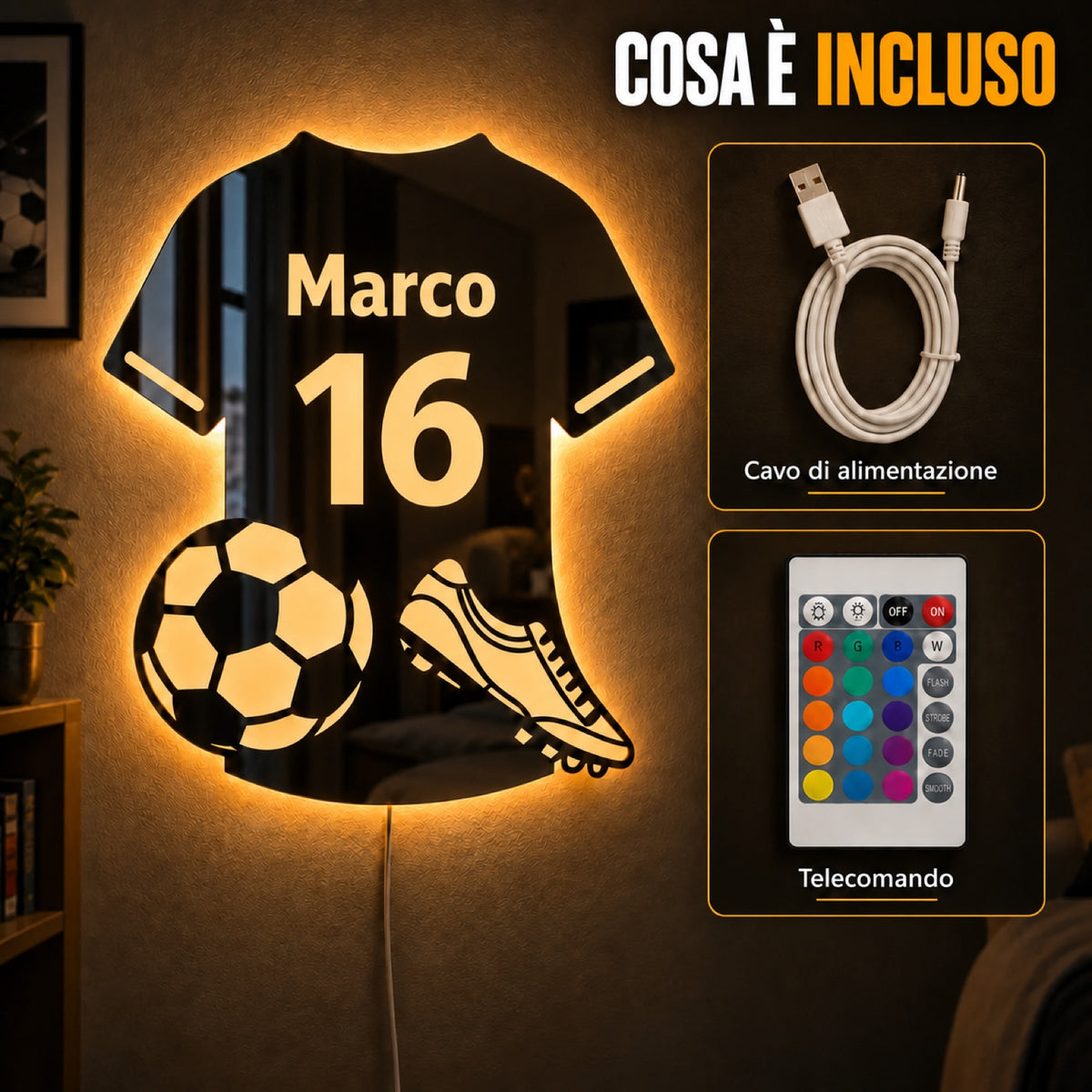 LumiFoot™ — Lo Specchio LED da Calcio Personalizzato con Nome e Numero