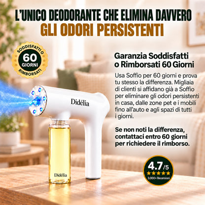 Soffio™ — L'Eliminatore di Odori a Luce Blu per Animali e Casa