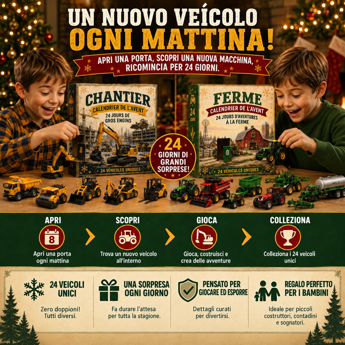 Calendario dell'Avvento con 24 Veicoli in Miniatura™ — 24 Giorni di Sorprese fino a Natale