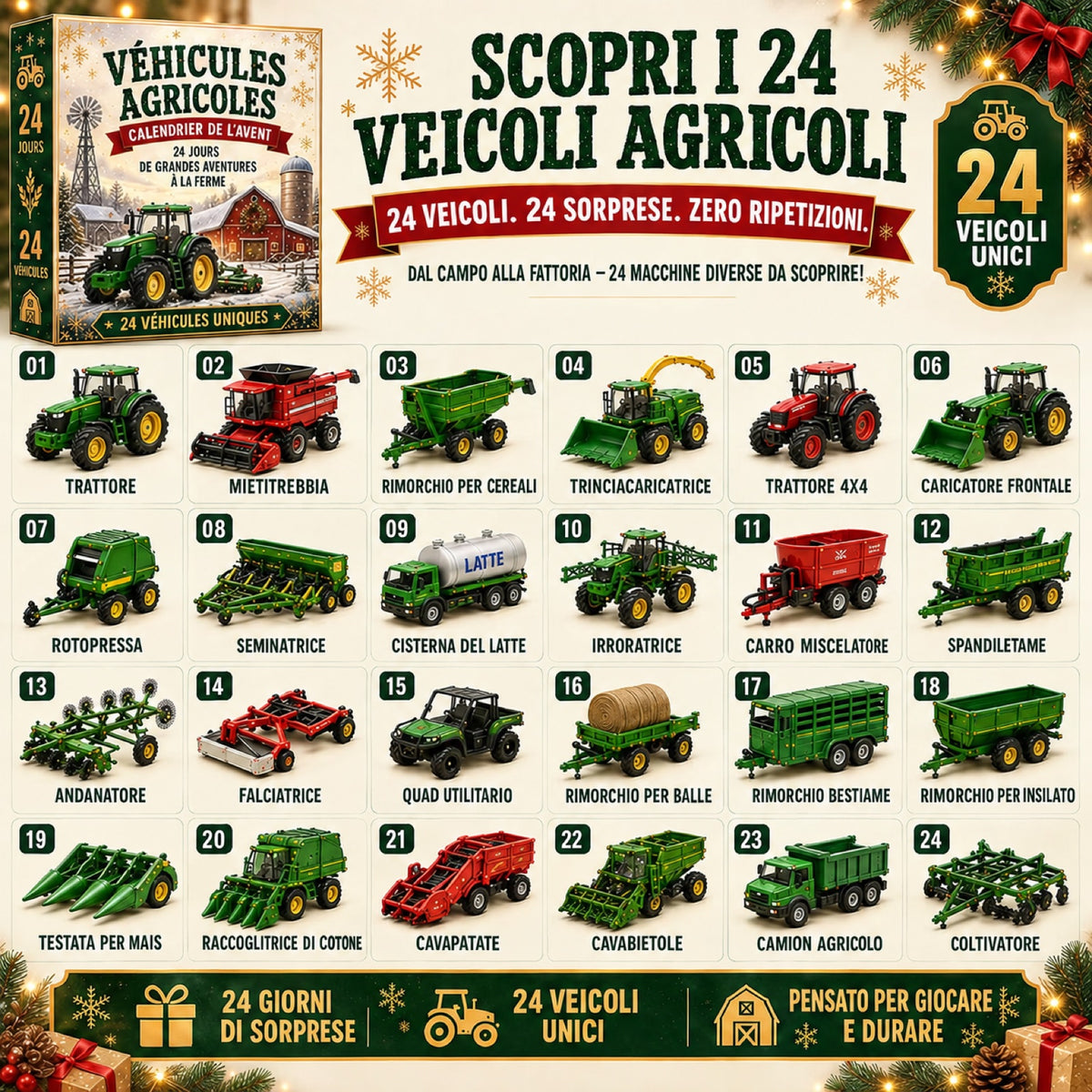 Calendario dell'Avvento con 24 Veicoli in Miniatura™ — 24 Giorni di Sorprese fino a Natale