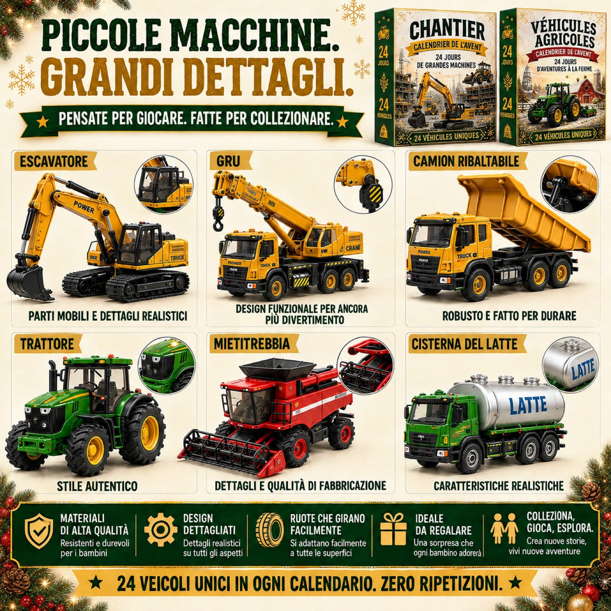 Calendario dell'Avvento con 24 Veicoli in Miniatura™ — 24 Giorni di Sorprese fino a Natale