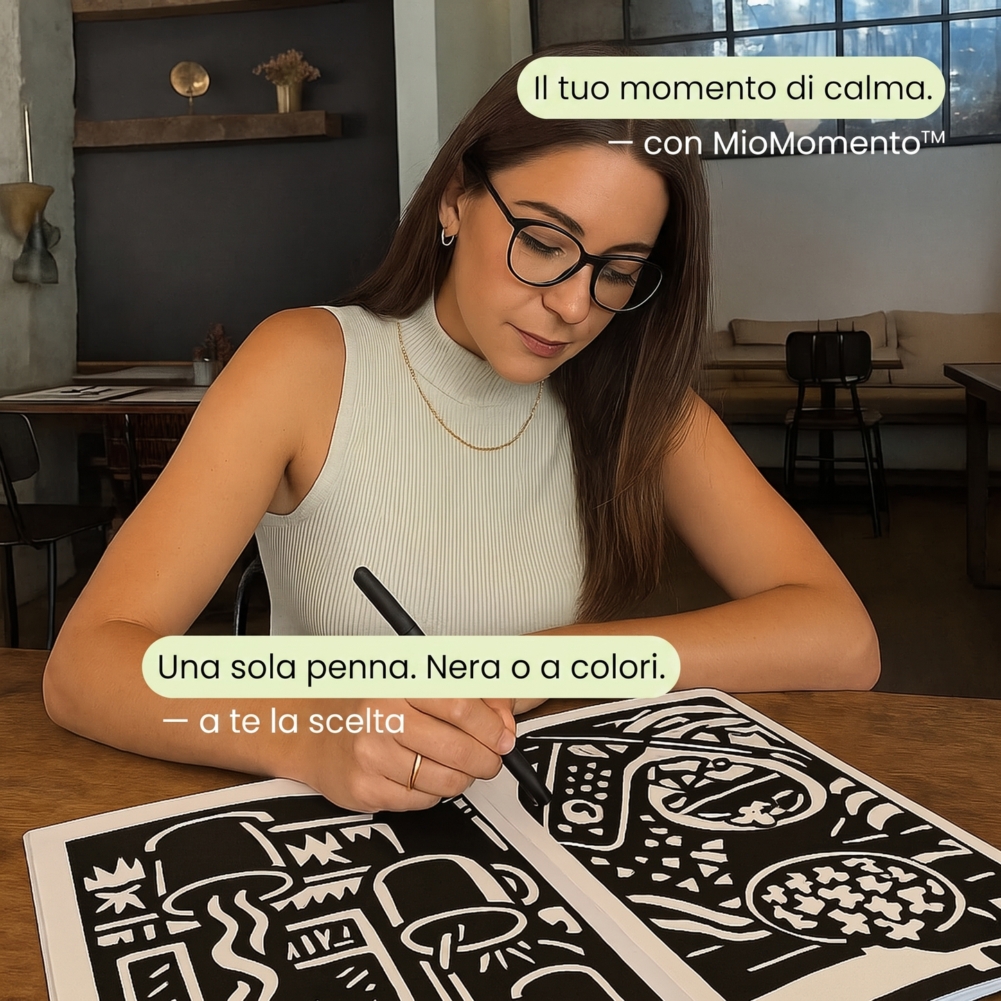 MioMomento™ - Libro da Colorare Monocromatico per Adulti