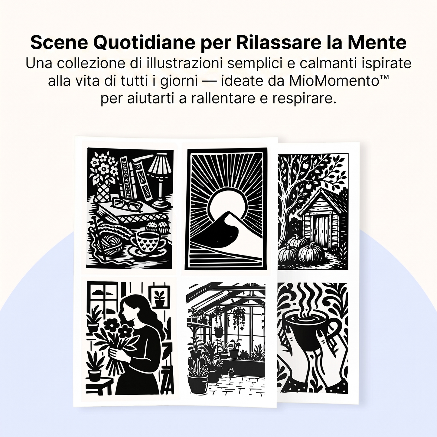 MioMomento™ - Libro da Colorare Monocromatico per Adulti