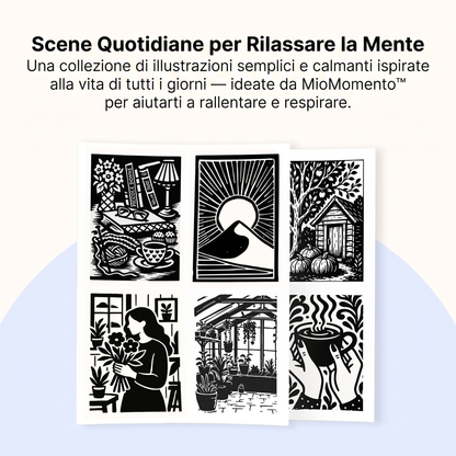 MioMomento™ - Libro da Colorare Monocromatico per Adulti
